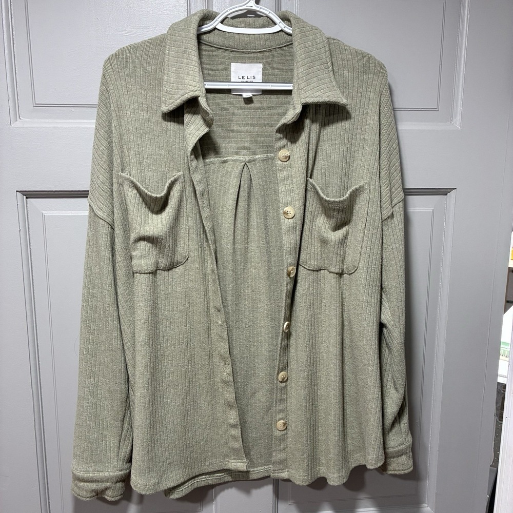 Lelis‎ Shirt Women Size Medium Long Sleeves Relaxed Fit Green Comfy